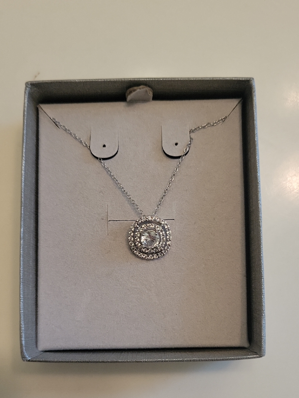 Sterling Silver Cubic Zirconia Halo Pendant Necklace - White